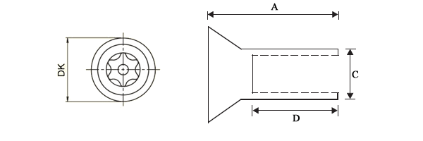 Pin Torx Countersunk Barrel Nut Technical Drawing 