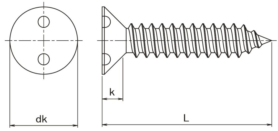 2-Hole Countersunk Self Tapping Security Screw Technical Drawing