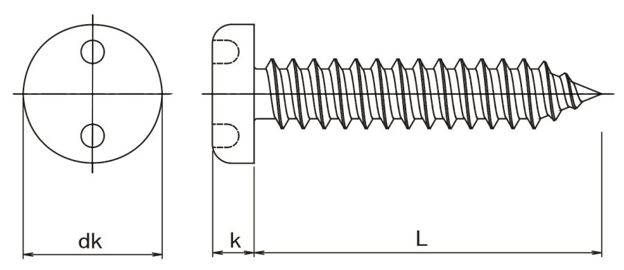 2-Hole Pan Self Tapping Security Pig Nose Screw Technical Drawing