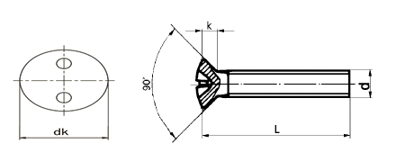 2-Hole Raised Countersunk Security Machine Screw Technical Drawing