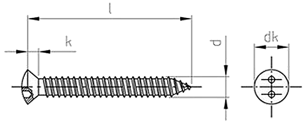 2 Hole raised countersunk self tapper technical drawing 