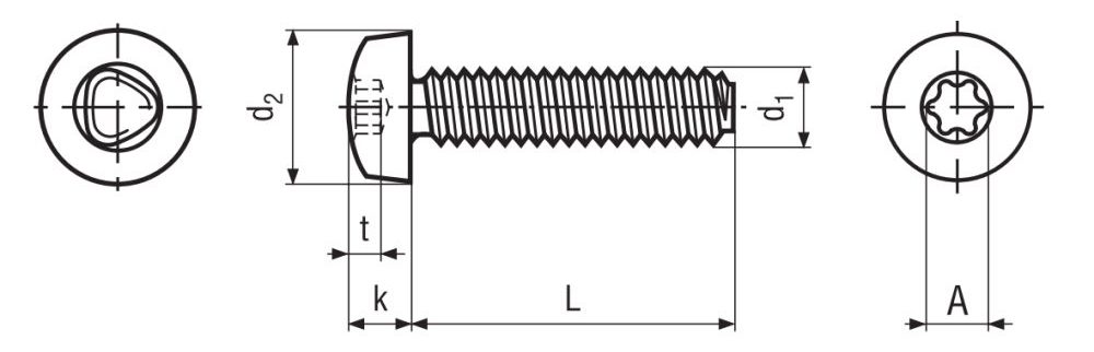 6 Lobe Pan Head Thread Rolling Screws Technical Drawing