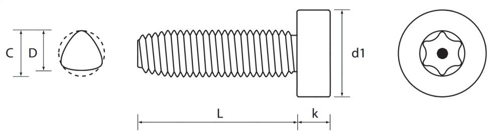 6 Lobe Pin TX Socket Cap Thread Rolling Screw Technical Drawing