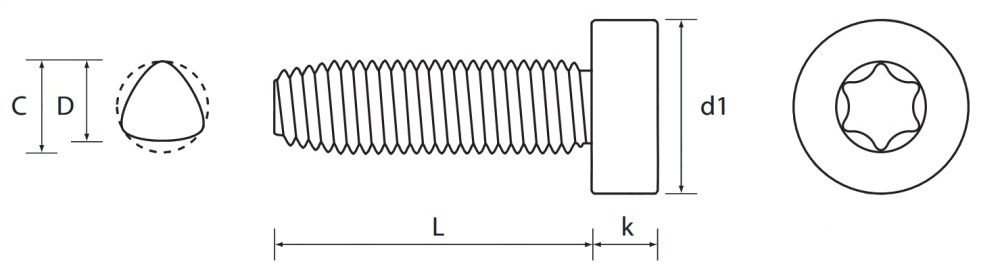 6 Lobe Socket Cap Thread Rolling Screw Technical Drawing