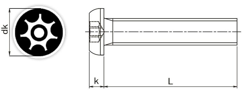 7 Lobe Pin Button Security Screws Technical Drawing