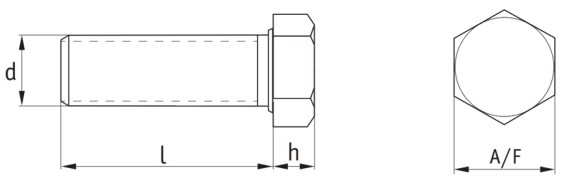 Brass Hexagon Set Screws (DIN 933) Technical Drawing