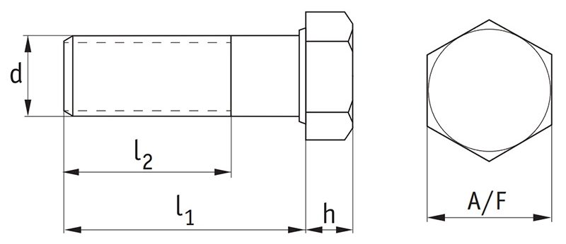 Brass Hexagon Head Set Screws (DIN 931) Technical Drawing