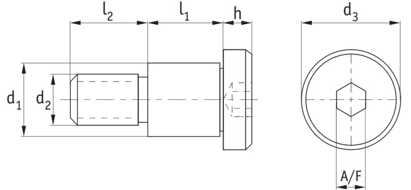 Brass Hexagon Socket Shoulder Screws (ISO 7379) Technical Drawing