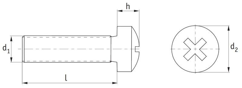 Brass Phillips Pan Head Screws (DIN 7985) Technical Drawing