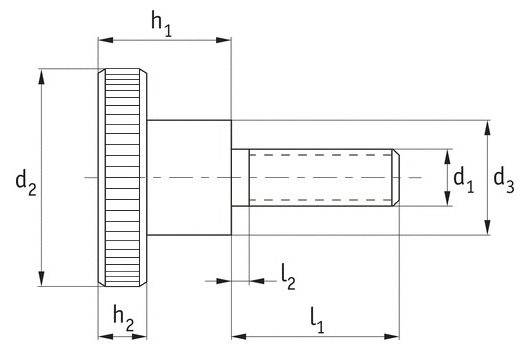 Brass Knurled Shouldered Thumb Screws (DIN 464) Technical Drawing