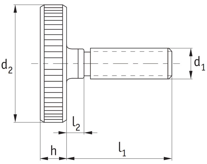 Brass Flat Knurled Thumb Screws (DIN 653) Technical Drawing