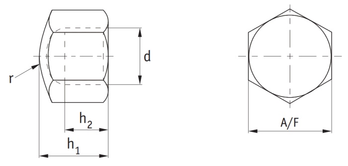Brass Hexagon Cap Nuts (DIN 917) Technical Drawing