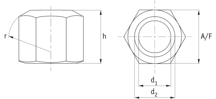 Brass Tall Hexagon Nuts (DIN 6330 Type B) Technical Drawing