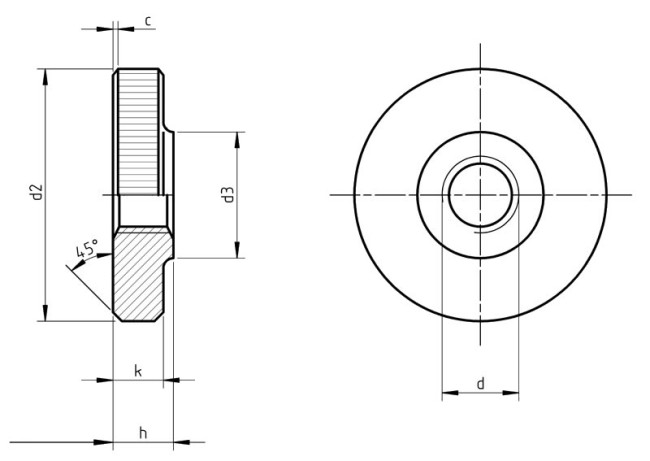 Brass Flat Knurled Thumb Nuts (DIN 467) Technical Drawing