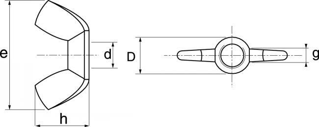 Brass Wing Nuts American Form (DIN 315 A) Technical Drawing