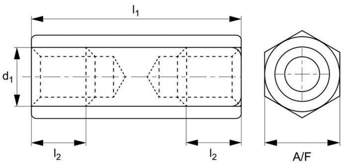 Brass Hexagon Spacers Technical Drawing