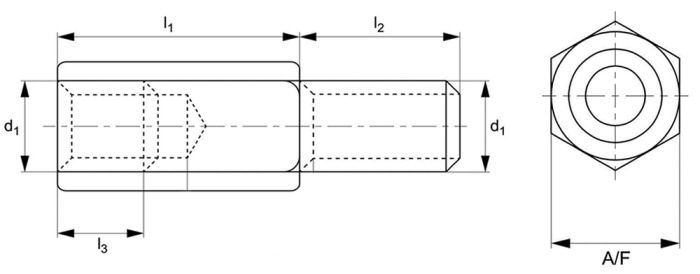 Plastic Hexagon Male to Female Spacers (Standoff) Technical Drawing