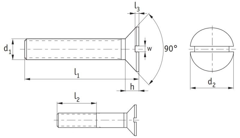 Brass Slotted Countersunk Screws (DIN 963) Technical Drawing