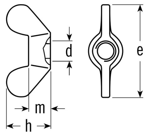 Brass Wing Nuts German Form (DIN 315 D) Technical Drawing