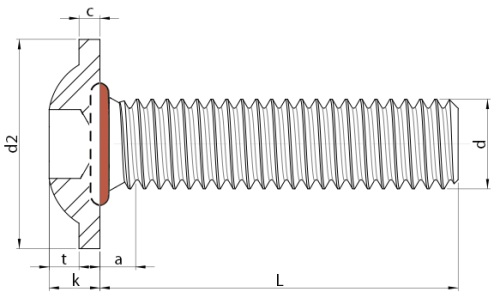 Button Flange O-Ring Seal Screws Technical Drawing