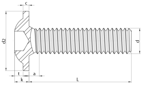 Button Flange Seal Screws with Under Head Seal Technical Drawing