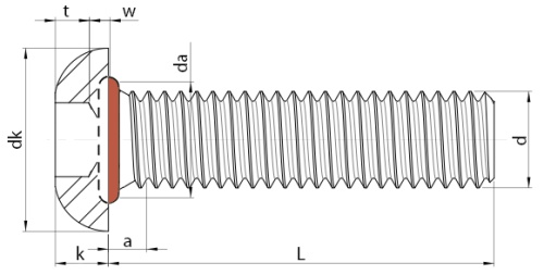 Button Head O-Ring Seal Screws Technical Drawing