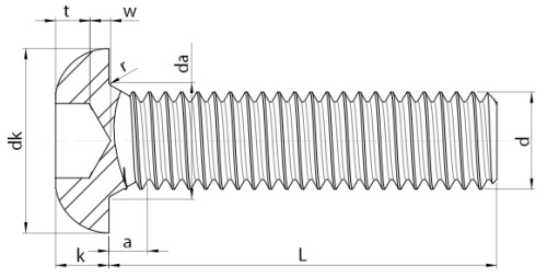 Button Head Seal Screws with Under Head Seal Technical Drawing