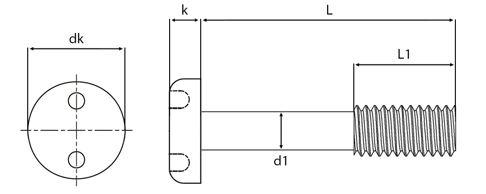 Security 2-Hole Pan Head Captive Screws Technical Drawing