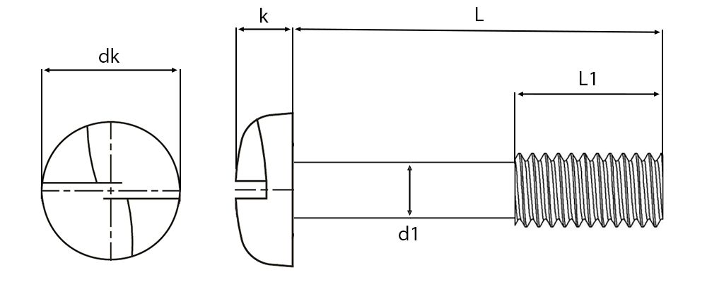 Security Clutch Head One Way Round Captive Screws Technical Drawing