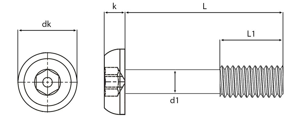 Security Pin Hex Button Head Captive Screws Technical Drawing