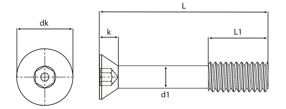 Security Pin Hex Button Head Captive Screws Technical Drawing