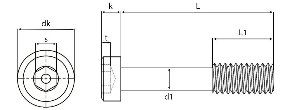 Security Pin Hex Socket Cap Captive Screws Technical Drawing