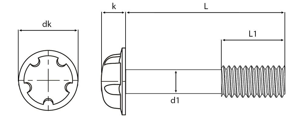 Security E5 Drive Captive Screws Technical Drawing