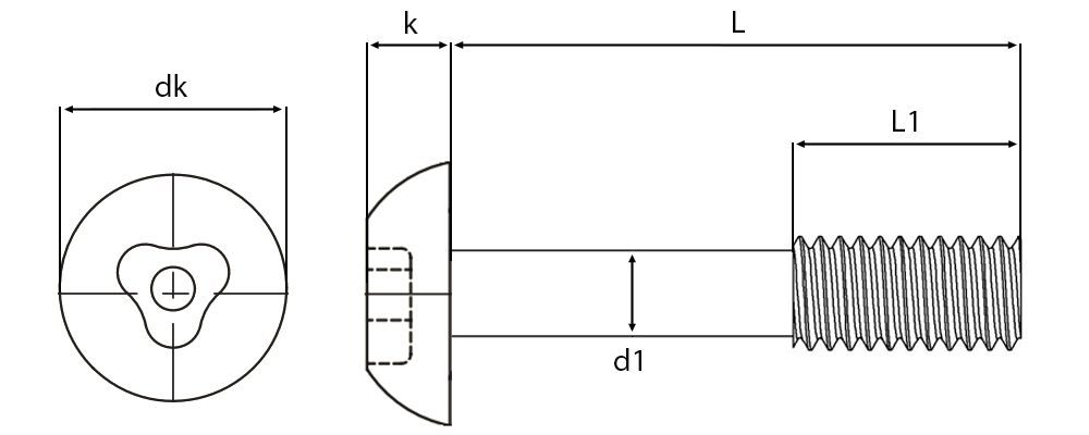 Security Pin Button Head Tricle Captive Screws Technical Drawing