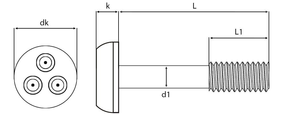 Tricone® Security Captive Screws Technical Drawing