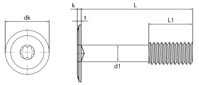 TX Micro Profile Head Captive Screws Technical Drawing