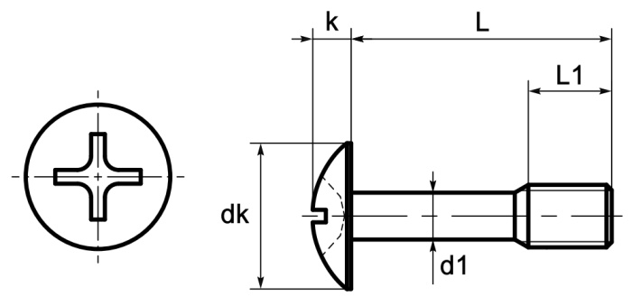 Pozi Mushroom Head Captive Screws Technical Drawing