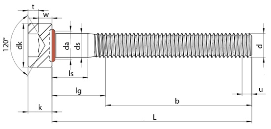 Cap Head O-Ring Seal Screws Technical Drawing