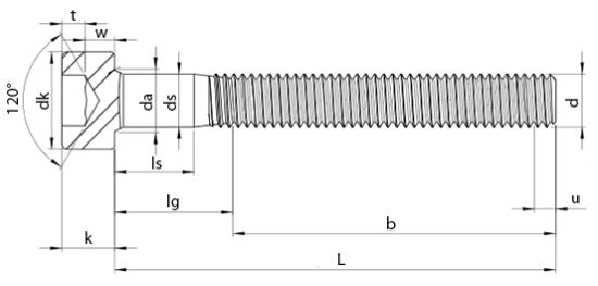 Cap Head Seal Screws with Under Seal Head Technical Drawing