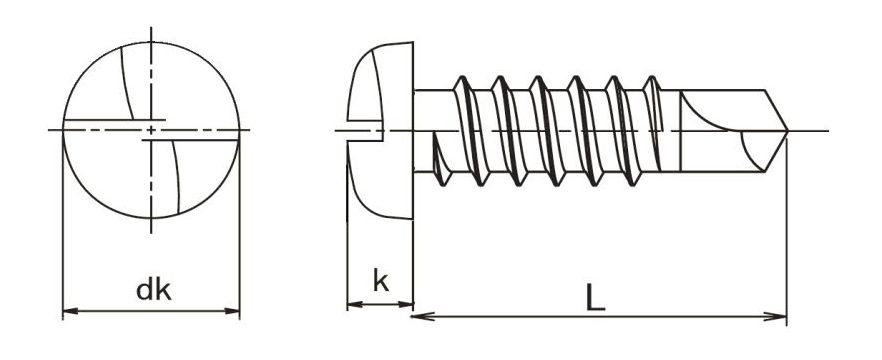 Clutch Head Round Security Self Drilling Screws Technical Drawing