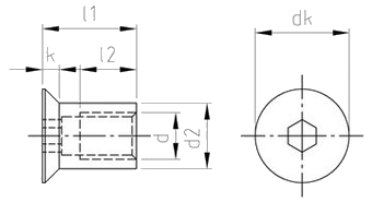 Socket Countersunk Barrel Nuts technical drawing 