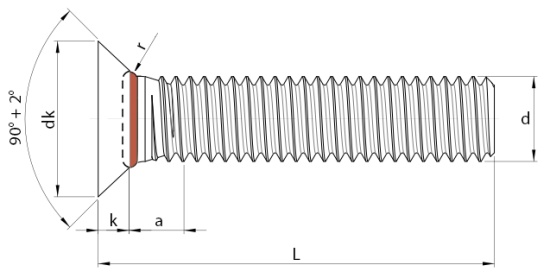 Countersunk O-Ring Seal Screws Technical Drawing