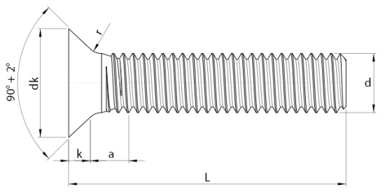 Countersunk Seal Screws with Under Head Seal Technical Drawing