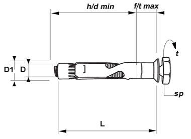 Shear Bolt Anchor Countersunk Head Technical Drawing