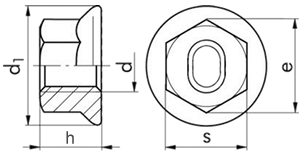 Flanged Stover Nut Dim Technical Drawing