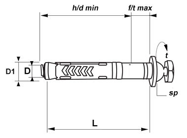 Shear Bolt Anchor Dome Head (Shield) Technical Drawing