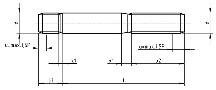 Double End Studs DIN 938 Technical Drawing