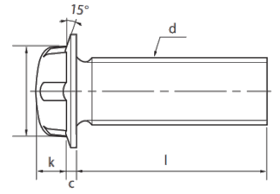 E-6 Drive Slim Head Machine Screw Head Technical Drawing Side View