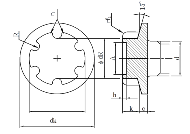 E-6 Drive Slim Head Machine Screw Head Technical Drawing