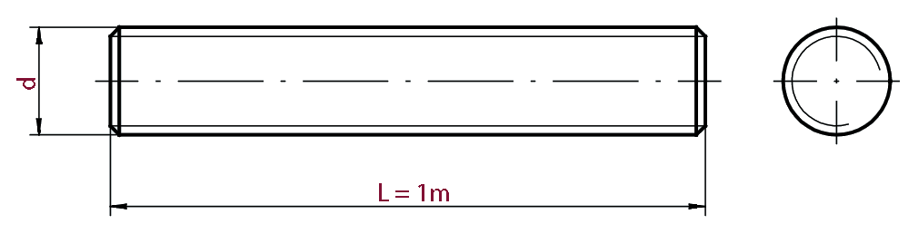 Fine Pitch Threaded Rods Grade 12.9 (DIN 975) Technical Drawing